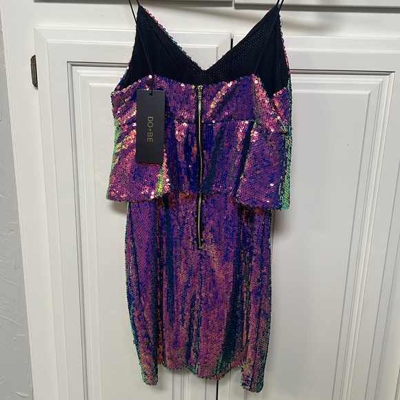 NWT DO+BE DOBE iridescent pink purple sequin dress size small AS - Picture 3 of 5